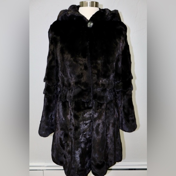 BLACK NAFA Mink Fur Coat With Hood • Authentic